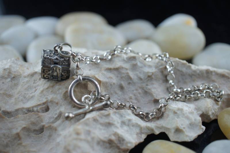 Sterling Silber 925 Vintage Art Deco Armband Link Charm Gebetsbox Sicherheitskette Anker Design Ring in St416 von LOVNTG
