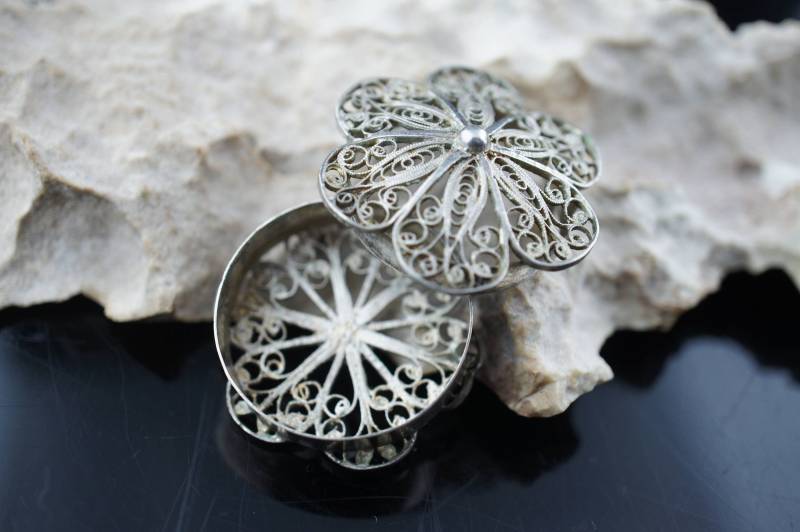 Sterling Silver 925 Schöne Antike Silber Kleine Filigrane Box Schmuck Art Deco St128 von LOVNTG