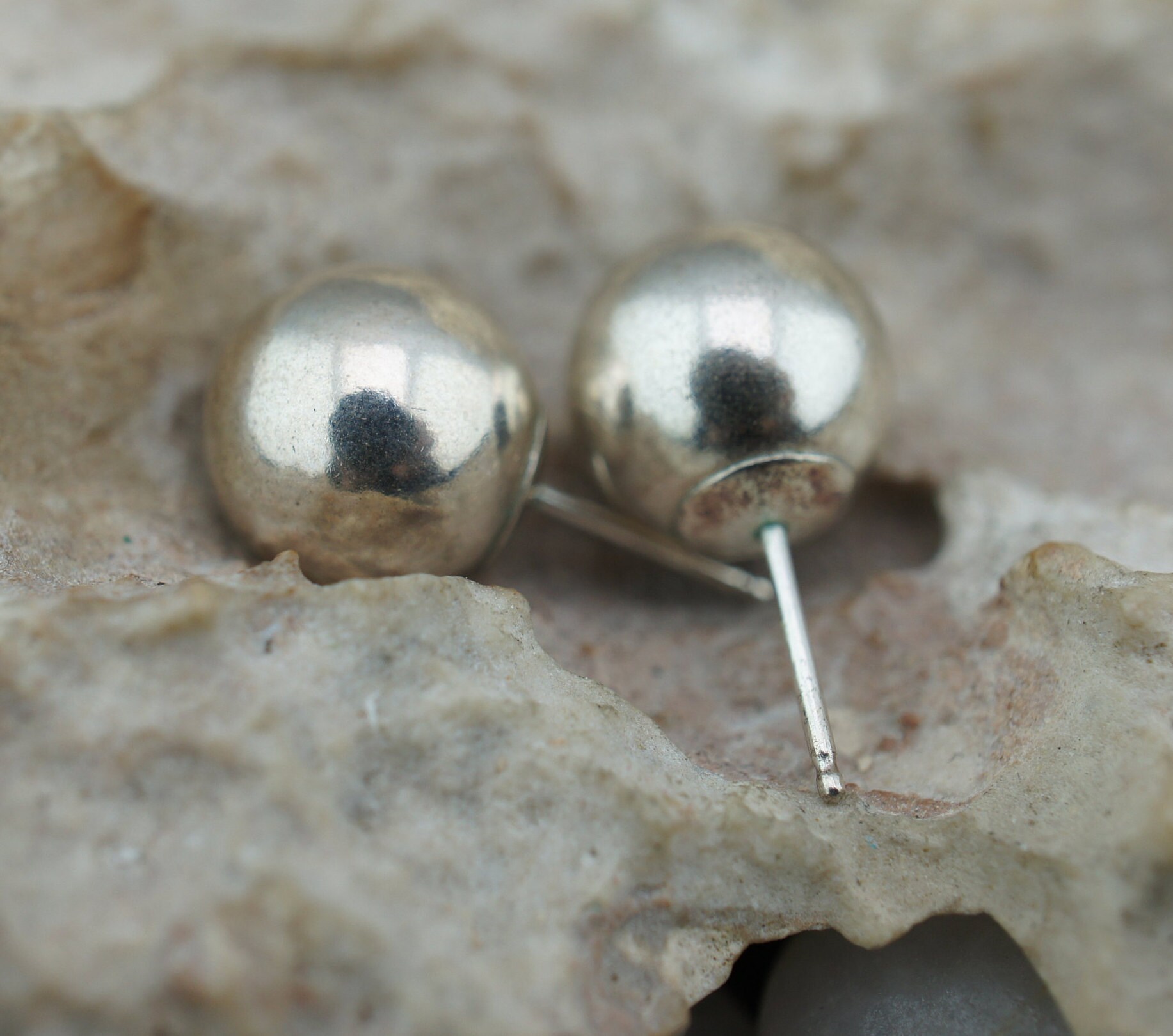 Sterling Silver 925 Vintage Art Deco Stud Pierced Earrings Ball Balls Smooth Jewelry Modernist St903 von LOVNTG