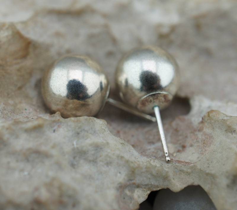 Sterling Silver 925 Vintage Art Deco Stud Pierced Earrings Ball Balls Smooth Jewelry Modernist St903 von LOVNTG
