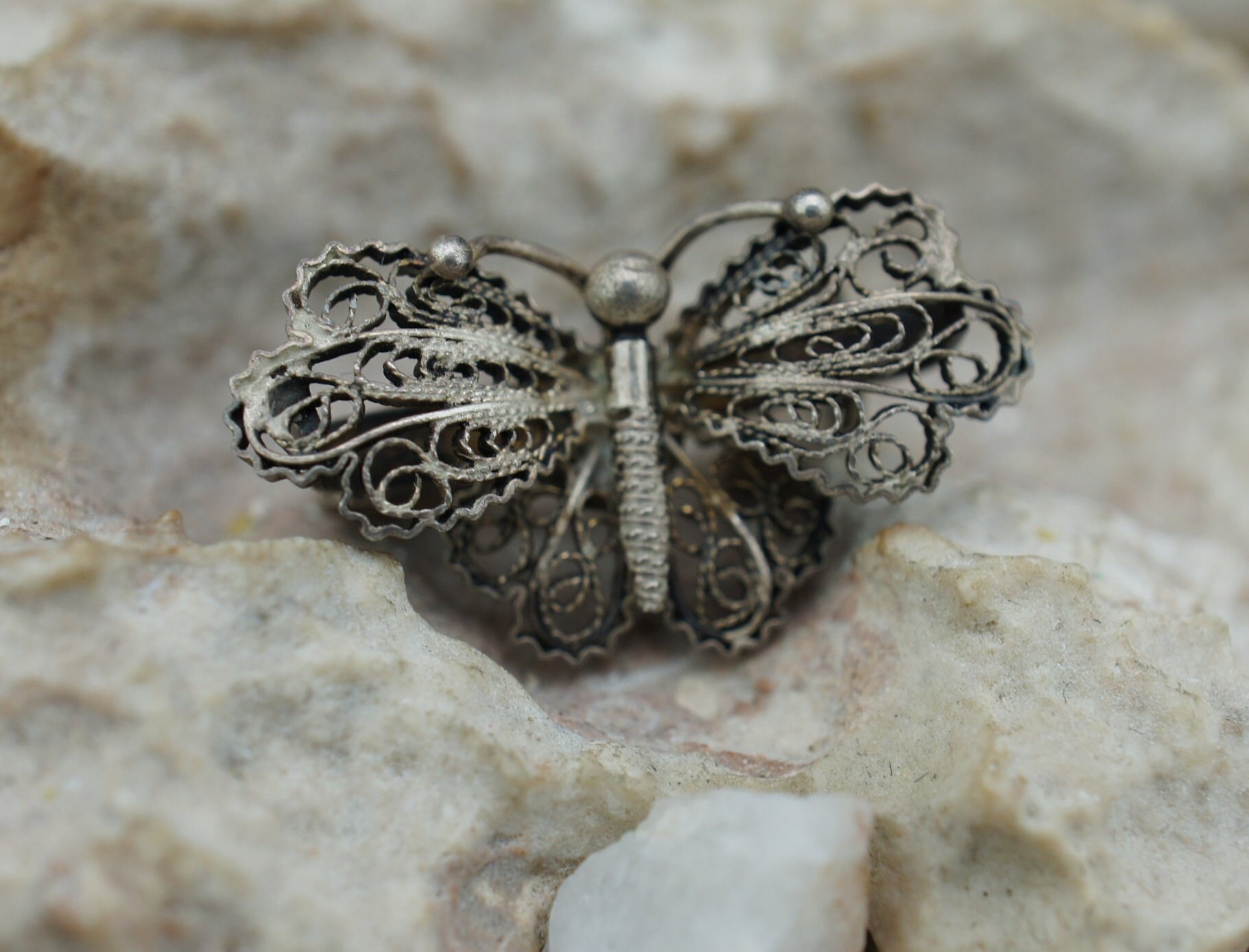 Sterlingsilber 800 Brosche Art Deco Schmuck Schmetterling Filigran 3D Ca. Modernist Sammlung St696 von LOVNTG