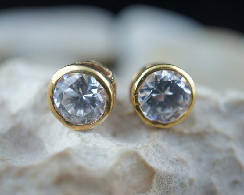 Sterlingsilber 925 Earrigs Art-Deco-Vintage Schmuck Ohrstecker Ohrringe Mode Kreis Aurora Borealis Cz Gold Vermeil Klar St340 von LOVNTG