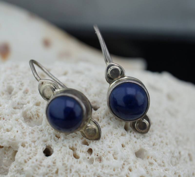 Sterlingsilber 925 Mexiko Su Vintage Art Deco Ohrringe Baumeln Lila Stein Ohrstecker St846 von LOVNTG