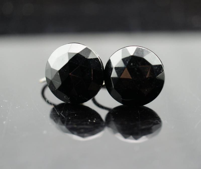 Sterlingsilber 925 Schraube Wieder Ohrringe Kreis Scheibe Knopf Schwarz Stein Facettiert Vintage Schmuck Art Deco Geschenk St716 von LOVNTG