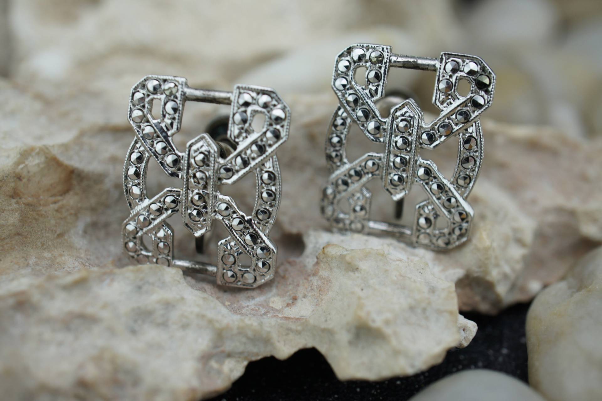 Sterlingsilber 925 Schraube Zurück Cz Faux Diamond Klar Ohrringe Rechteck Geschnitzt Vintage Schmuck Art Deco Geschenk St845 von LOVNTG