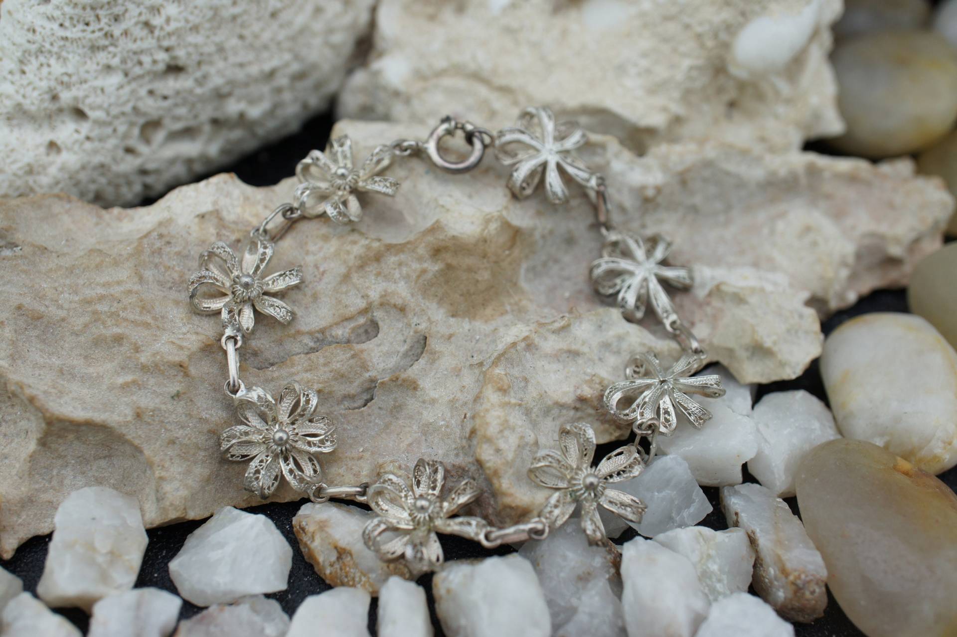 Sterlingsilber 925 Vintage Art Deco Armband Link Verbindungen Blume Blumen Tennis Modern Design St608 von LOVNTG