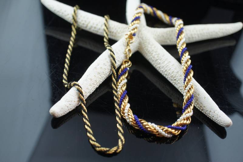 Trifari Vintage Art Deco Halskette Kette Twisted Twisted Seil Gold Schwarz Ton 2Er Set 2 Ketten Geschenk Circa Modernist A157 von LOVNTG