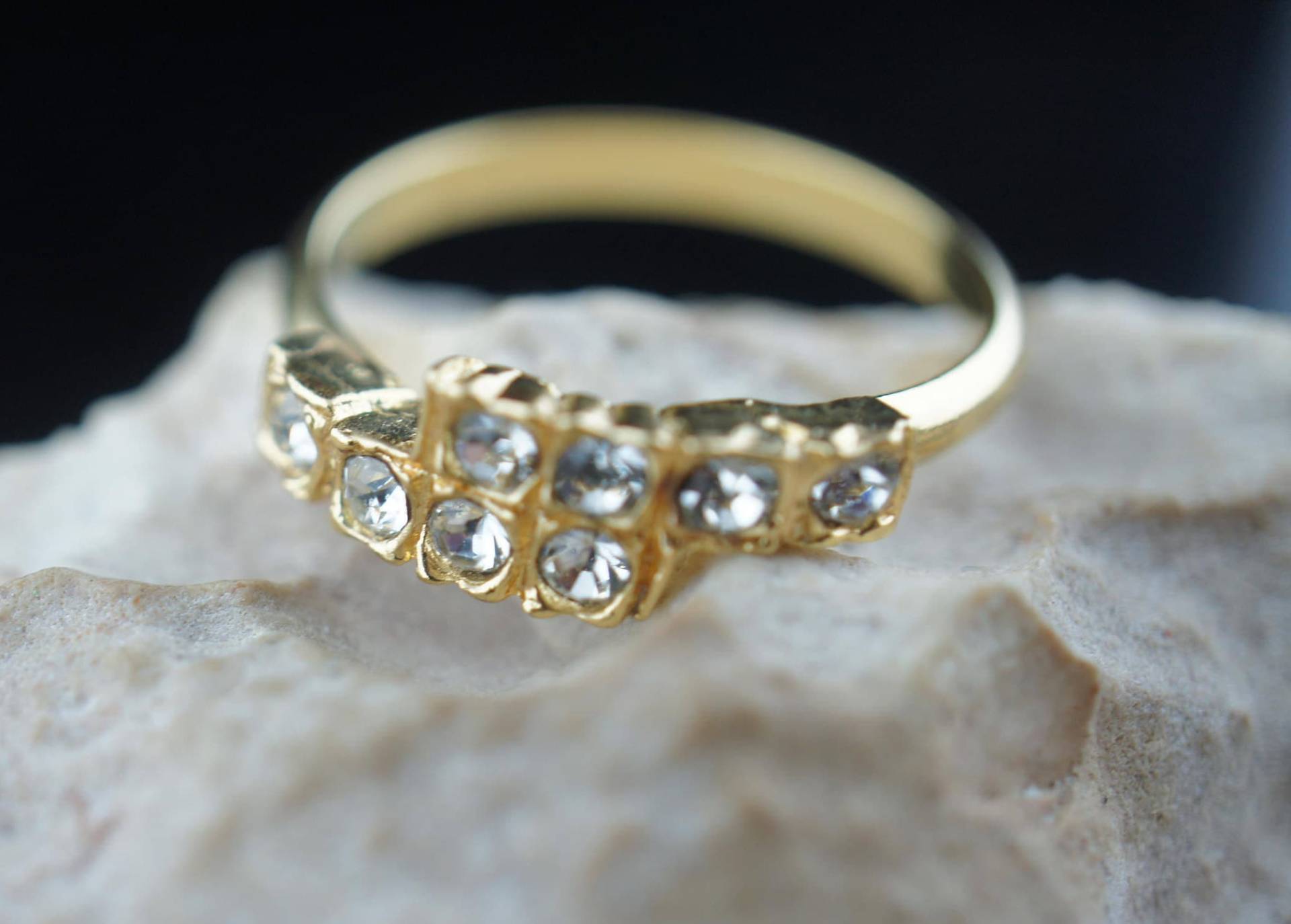 Vintage 10K Vergoldet 10K Gp Cz Verlobungsband Hochzeitstag Rund Steinschmuck Art Deco Dd84 von LOVNTG