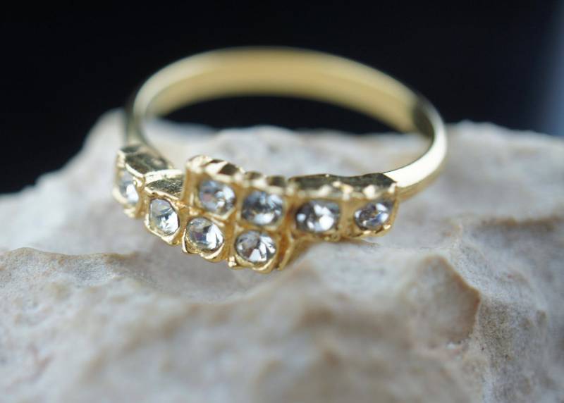 Vintage 10K Vergoldet 10K Gp Cz Verlobungsband Hochzeitstag Rund Steinschmuck Art Deco Dd84 von LOVNTG