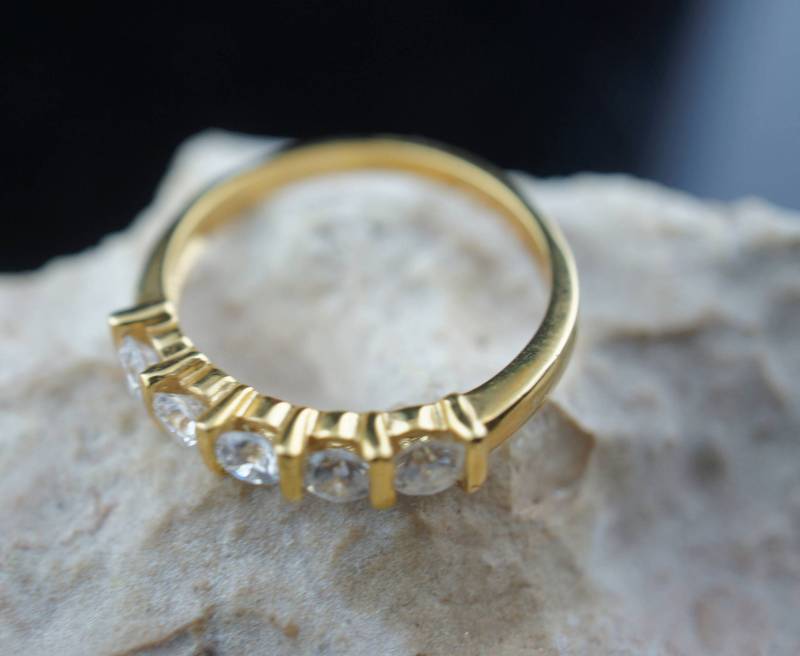 Vintage 14K Vergoldet 10 Größe 14K Gp Cz Verlobungsband Hochzeitstag Rund Stein Schmuck Art Deco Dd82 von LOVNTG