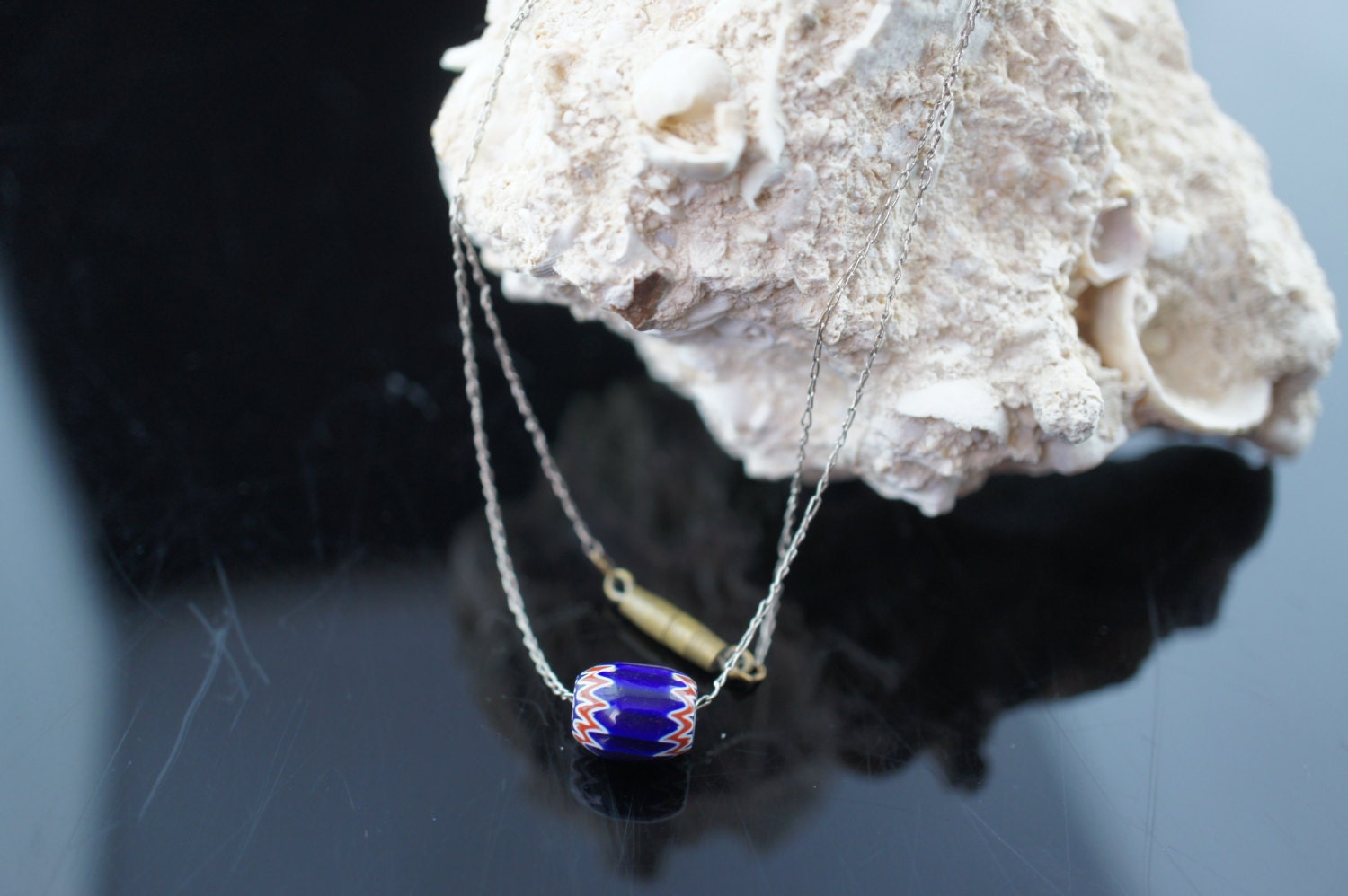 Vintage Art Deco Anhänger Blaue Perlen Sterling Silber 925 Schmuck Halskette Ring Im Design Q60 von LOVNTG