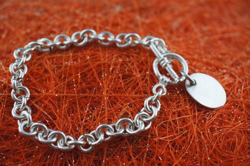 Vintage Art-Deco-Armband Sterlingsilber 925 Toggle Link Charme Oval Armbandkette Schwerer Ring in Ring D079 von LOVNTG