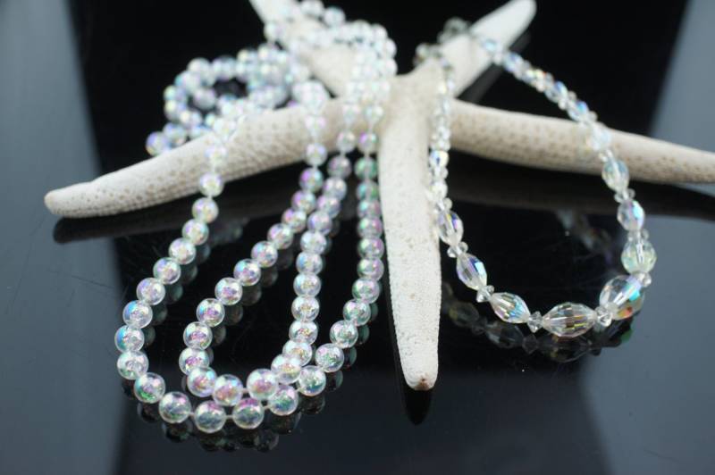 Vintage Art Deco Kette Halsketten Set 2 Ketten Aurora Borealis Glänzend Geschenk Hochzeit Braut Rund Modernist P060 von LOVNTG