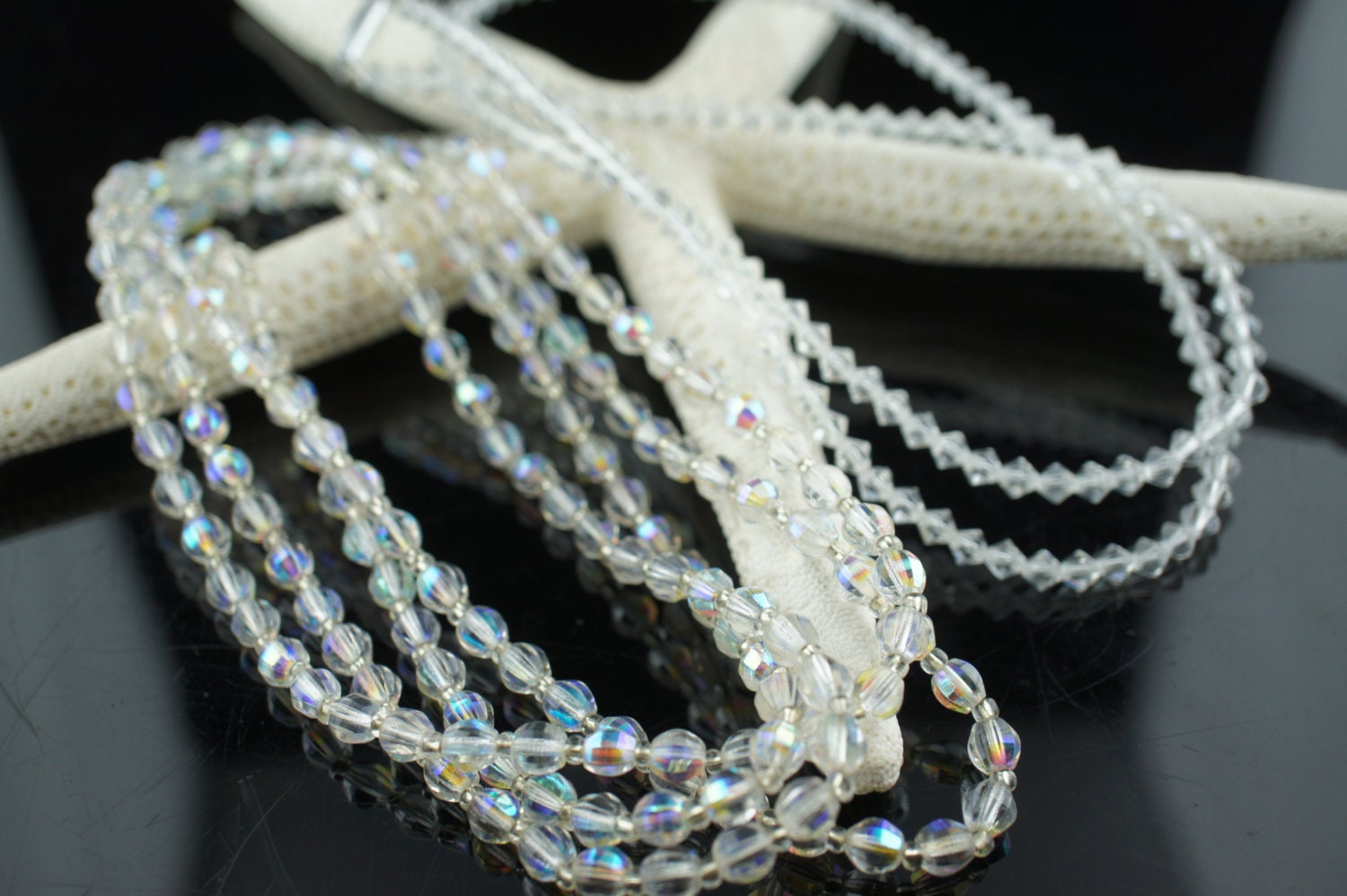 Vintage Art Deco Kette Set 2 Ketten Aurora Borealis Glänzend Brillant Geschenk Hochzeit Braut Modernist P006 von LOVNTG