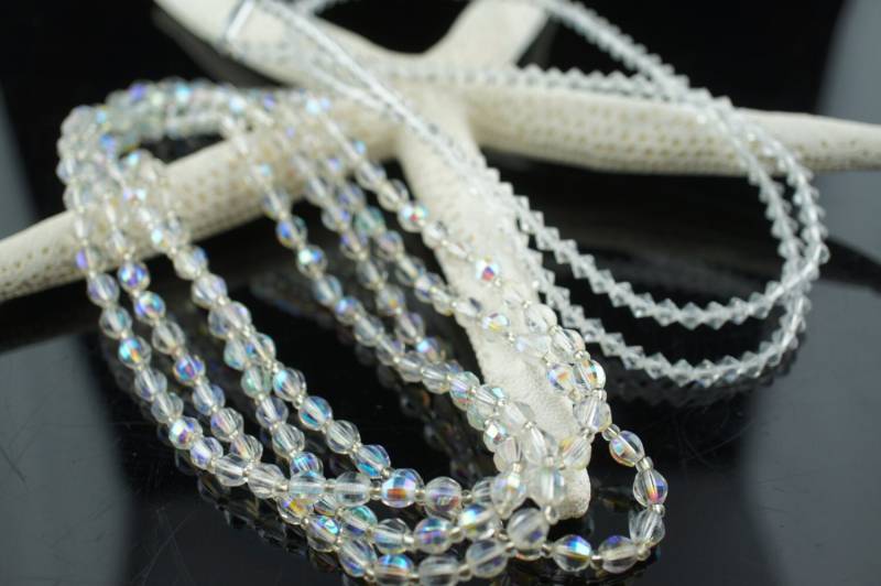 Vintage Art Deco Kette Set 2 Ketten Aurora Borealis Glänzend Brillant Geschenk Hochzeit Braut Modernist P006 von LOVNTG