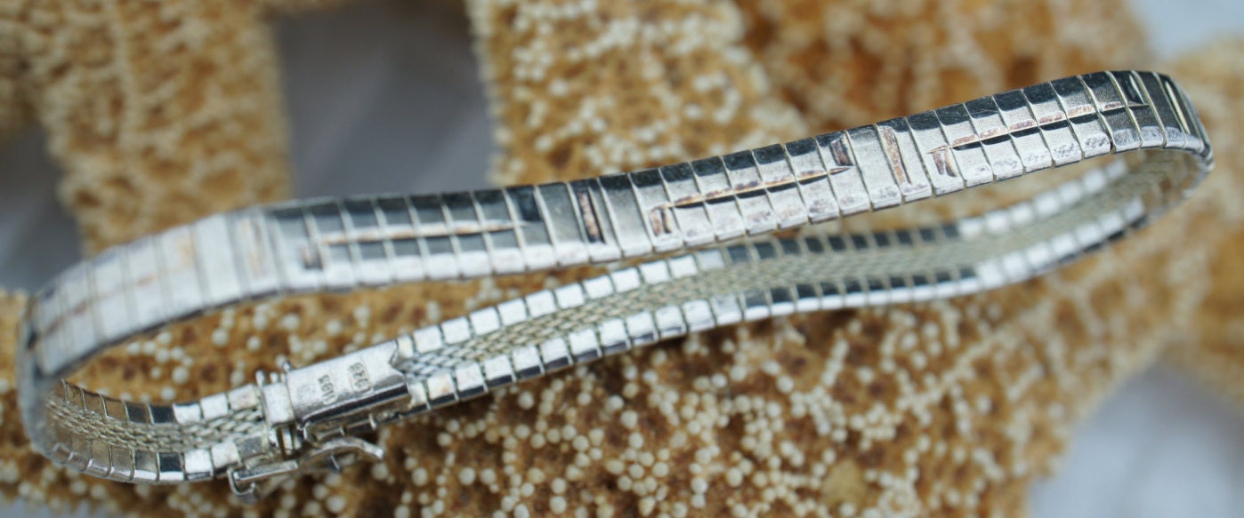 Vintage Designer Sterlingsilber 925 Bar Links Verknüpften Schlange Wie Kette Tennis Armband H85 Signiert T-039 von LOVNTG