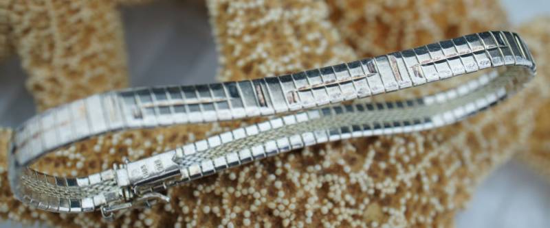 Vintage Designer Sterlingsilber 925 Bar Links Verknüpften Schlange Wie Kette Tennis Armband H85 Signiert T-039 von LOVNTG