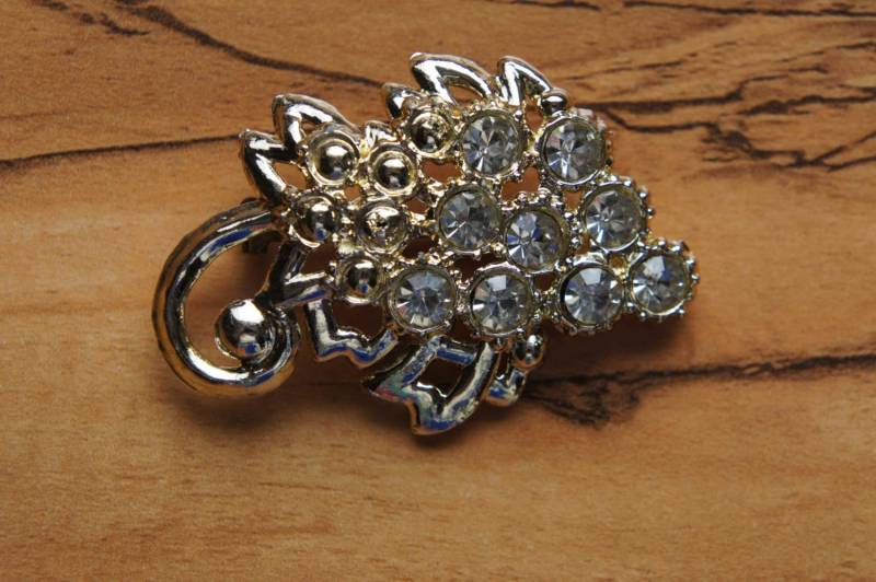 Vintage Neuer Designer Gold Klare Strass Weinrebe Brosche Pin O-0006 von LOVNTG