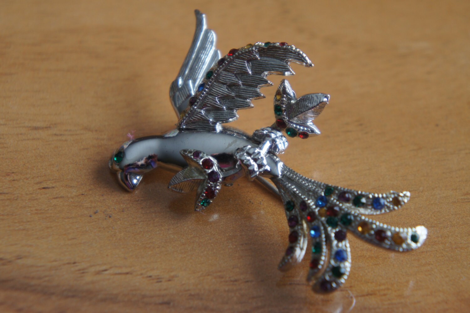 Vintage Schmuck Brosche Pin Cz Strasssteine Signiert Designer Jady L Papagei-Vogel E-144 von LOVNTG