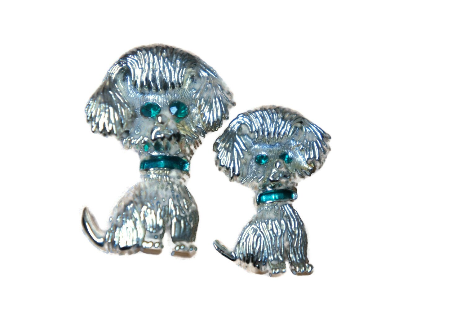 Vintage Schmuck Brosche Pin Emaille Gerrys Mama Hund Und Ihr Welpe Set Grün Strass 1960Er Jahre Tier R-021 von LOVNTG