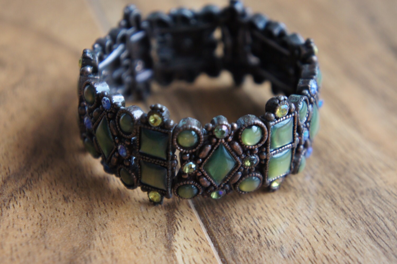 Vintage Silber Grün Stein Armband Mit Blau Gelb Cz Cubik Zirconia O-0036 von LOVNTG