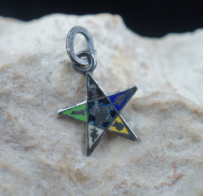 Vintage Sterling Silber Orden Des Ostens Stern Anhänger Freimaurerei Emaille Freimaurer Charme Rhodiniert Seit 1880 Kunst U253 von LOVNTG