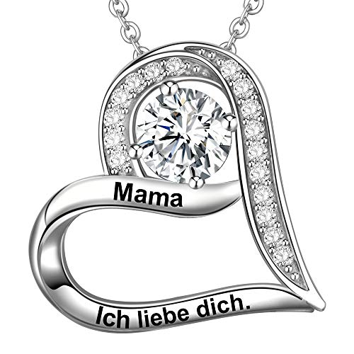 LOVORDS Damen Halskette Gravur 925 Sterling Silber Herz Kette Anhänger Mutter Geschenk für Mama von LOVORDS