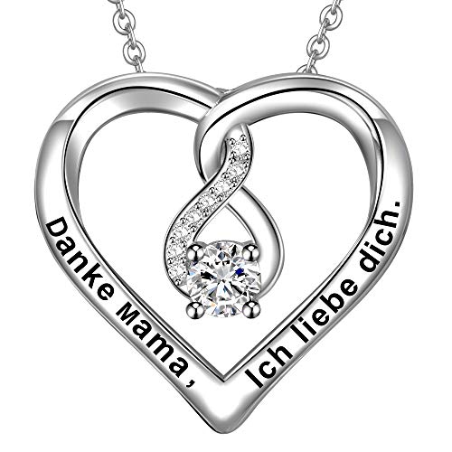LOVORDS Damen Halskette Gravur 925 Sterling Silber Herz Unendlichkeits Kette Anhänger Mutter Geschenk für Mama von LOVORDS