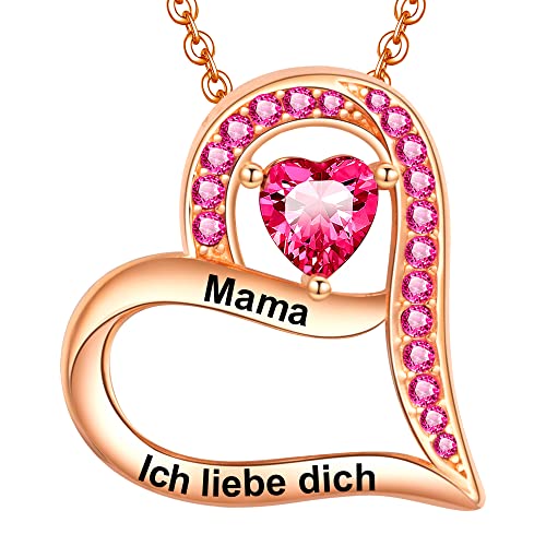 LOVORDS Damen Halskette Rose Gravur Mama Ich liebe dich 925 Sterling Silber Herz Kette Anhänger Liebesgeschenke für Mutter von LOVORDS