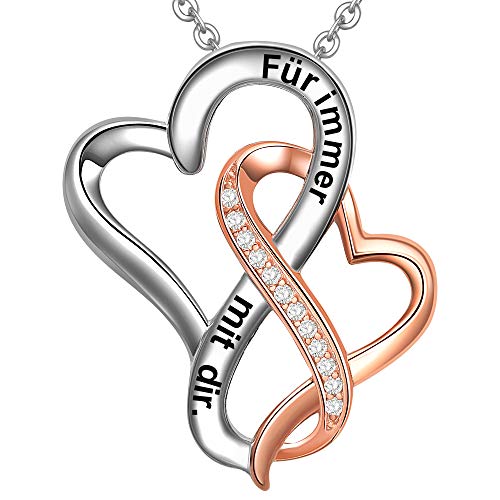 LOVORDS Damen Halskette Gravur 925 Sterling Silber Doppelherz Kette Anhänger Liebesgeschenke für Frauen Freundin von LOVORDS