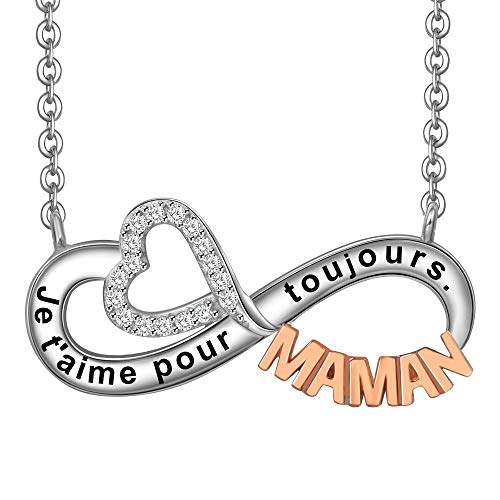 LOVORDS Damen-Halskette mit Gravur aus Sterling-Silber 925/1000, Anhänger Unendlichkeit und Herz, Geschenk für Verliebte, für Mutter, Mutter, Oma, Tochter, Kristall, zirkonia von LOVORDS