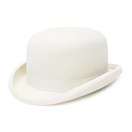 LOVSSU Bowler-Hut FüR Frauen Filz Weiß Bowler Hut for Männer/Frauen Satin Gefüttert Party Formale Fedora Kostüm Zauberer Kappe FüR Frauen(S(55cm)) von LOVSSU