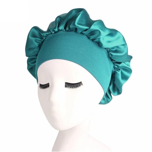 Seidenhaube Zum Schlafen 1pc Seide Kopf Wrap Dusche Kappe Einstellen Feste Satin Motorhaube Haar Styling Kappe Lange Haar Pflege Frauen Nacht Schlaf hut Haar Styling Werkzeuge FüR Seide(Green) von LOVSSU