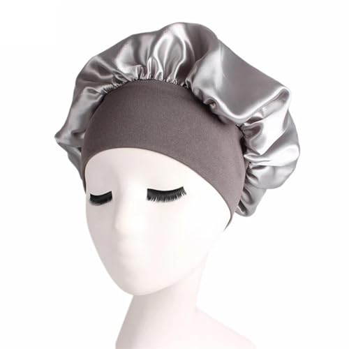 Seidenhaube Zum Schlafen 1pc Seide Kopf Wrap Dusche Kappe Einstellen Feste Satin Motorhaube Haar Styling Kappe Lange Haar Pflege Frauen Nacht Schlaf hut Haar Styling Werkzeuge FüR Seide(Silver) von LOVSSU
