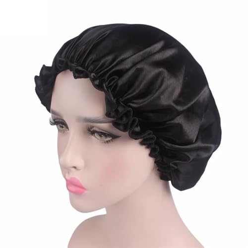 Seidenhaube Zum Schlafen Frauen Seide Satin Nacht Schlaf Kappe Dusche Caps Haar Pflege Schönheit Motorhaube Hut Kopf Abdeckung Gummiband Badezimmer Dusche Caps FüR Seide(Black) von LOVSSU