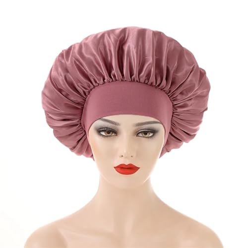 Seidenhaube Zum Schlafen Satin-Seiden-Haarhaube for schlafende Frauen, breite Krempe, Schlafmütze, Haarhaube for lockiges Haar, Duschhaube, Kinder und Männer FüR Seide(Rose gold) von LOVSSU