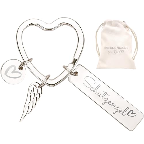 LOViLEE® Schlüsselanhänger Herz im Geschenkset, Schutzengel Silber - Glücksbringer, Schutzengel für Familie & Freunde - Schlüsselanhänger Auto, Führerschein bestanden Geschenk von LOViLEE