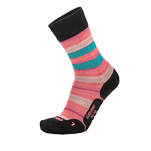 LOWA LS4056 EVERYDAY Unsisex Erwachsene Socken Merino Baumwolle gestreift Sport, Groesse 41/42, rosa/türkis gestreift von LOWA