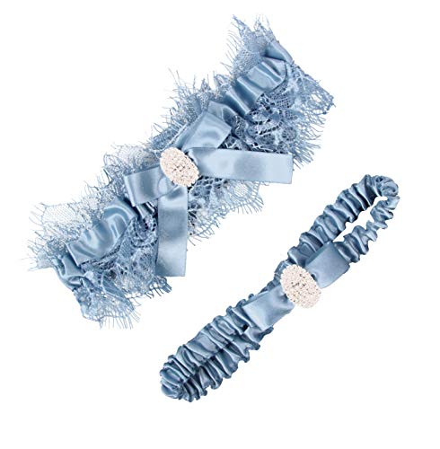 LOWOSAIWOR Weiße Spitze Hochzeit Strumpfbänder Braut Strumpfband Set für Frauen Braut Strumpfbänder mit etwas Blau, Blau, Einheitsgröße von LOWOSAIWOR