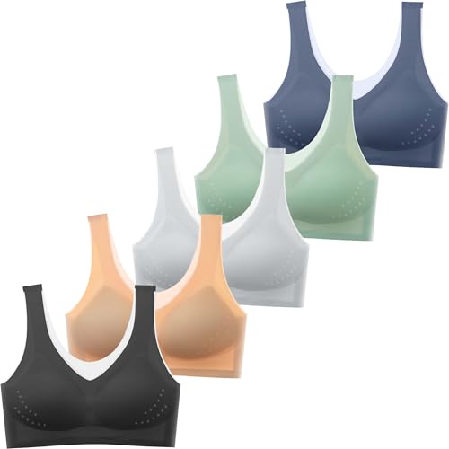 LOWVEDGK 5PCS Ice Silk Lace Cooling Comfort Bra Seamless Wireless Push up Bras Ultra-Thin Ice Silk Seamless Bra (5 Pcs,3XL) von LOWVEDGK