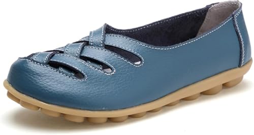 LOWVEDGK Orthopedic Loafers in Breathable Leather Comfortable Hollow Soft Flats Sandals Summer Casual Slip-On Shoes (Blue,37 EU) von LOWVEDGK