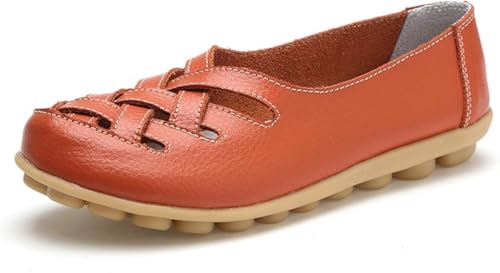 LOWVEDGK Orthopedic Loafers in Breathable Leather Comfortable Hollow Soft Flats Sandals Summer Casual Slip-On Shoes (Orange,43 EU) von LOWVEDGK