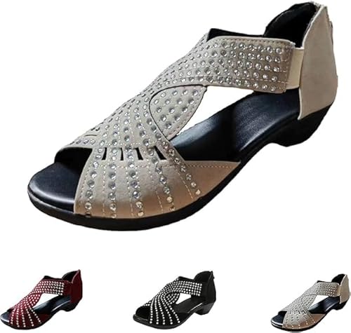 Orthopedic Low Heel Cut-Out Sandal, Summer Orthopedic Open Toe Sandals, Peep Toe Cutout Zipper Chunky Heeled Sandals (Off-white,42) von LOWVEDGK