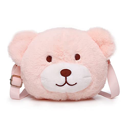 Plüsch Crossbody Geldbörse für Frauen, Niedliche Umhängetasche Kleine Flauschige Crossbody Tasche, Mädchen Kawaii Handtasche Geldbörse für Reisen, Bär Pink, Umhängetasche aus Plüsch von LOXOMU