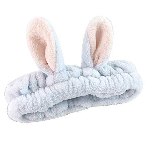 Make-up-Stirnband, Hasenohren-Haarband, niedliches Damen-Hasenohren-Plüsch-Stirnband, Gesichtswäsche, elastisches Haarband, Kopfbedeckung, Blau(Blue) von LOYKZCT