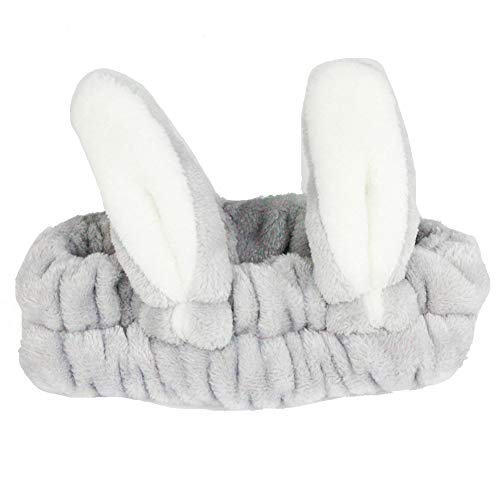 Make-up-Stirnband, Hasenohren-Haarband, niedliches Damen-Hasenohren-Plüsch-Stirnband, Gesichtswäsche, elastisches Haarband, Kopfbedeckung, Blau(Gray) von LOYKZCT