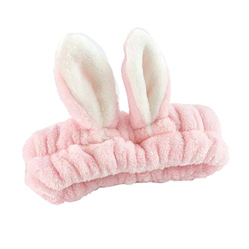 Make-up-Stirnband, Hasenohren-Haarband, niedliches Damen-Hasenohren-Plüsch-Stirnband, Gesichtswäsche, elastisches Haarband, Kopfbedeckung, Blau(Pink) von LOYKZCT