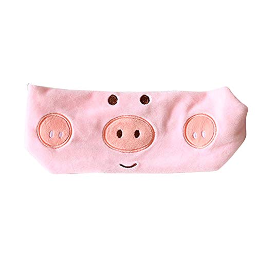 Make-up-Stirnband – schönes Cartoon-Schweinchen-Stoff-Haarband for Damen, weiches Stirnband, Haarreifen, Kopfbedeckung – Grau(Pink) von LOYKZCT