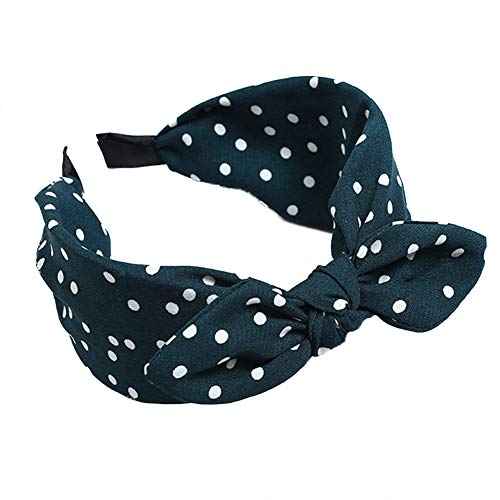 Make-up-Stirnband – süßes Polka-Dot-Print-Haarband mit Schleife for Damen, breites Band, Stoff-Stirnband, HeadTwine – Blau(Blackish Green) von LOYKZCT