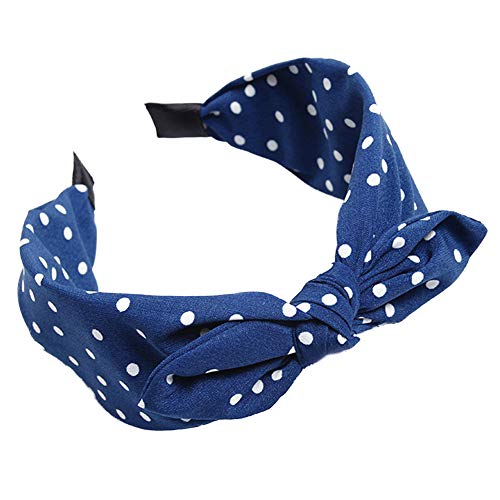 Make-up-Stirnband – süßes Polka-Dot-Print-Haarband mit Schleife for Damen, breites Band, Stoff-Stirnband, HeadTwine – Blau(Blue) von LOYKZCT